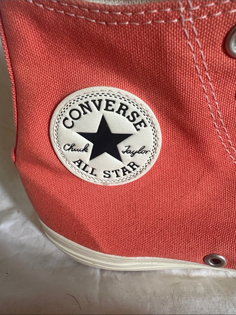 Converse High Top Sneakers in Coral with Embroidered Floral Detail - Picture 2 of 7